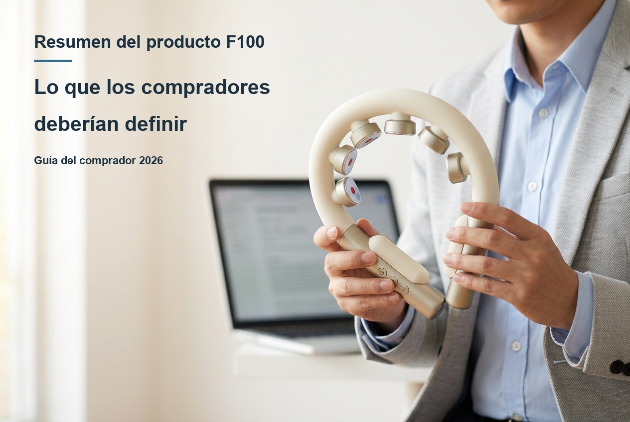 Escena de revisión de adquisiciones generada por IA con el titular Resumen del producto F100: Lo que los compradores deben definir