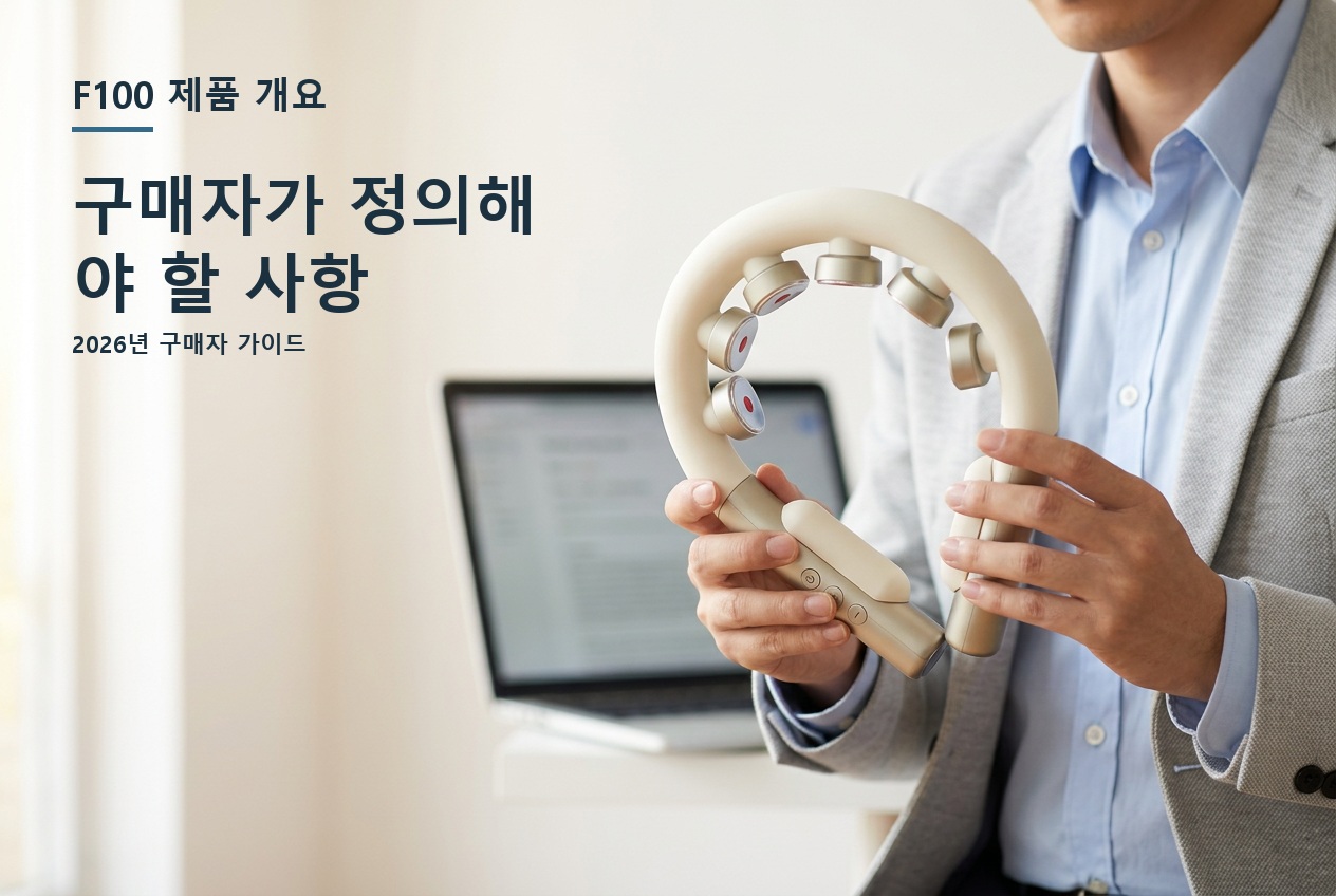 F100 제품 개요: 구매자가 정의해야 하는 제목이 포함된 AI 생성 조달 검토 장면